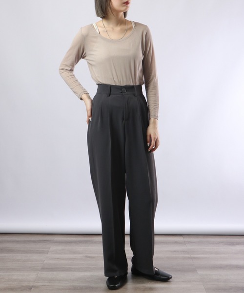 BRODIAEA(ブローディア)の「BRODIAEA コットンシフォン スーパーストレッチ ラウンドネック プルオーバー(Tシャツ/カットソー・レディース・グリーン/ベージュ/チャコール/オフホワイト/ブラック/グレー/ターコイズブルー/ピンク/ロイヤルブルー・40)」の12枚目の写真