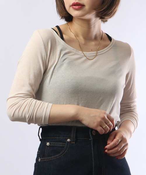 BRODIAEA(ブローディア)の「BRODIAEA コットンシフォン スーパーストレッチ ラウンドネック プルオーバー(Tシャツ/カットソー・レディース・グリーン/ベージュ/チャコール/オフホワイト/ブラック/グレー/ターコイズブルー/ピンク/ロイヤルブルー・40)」の18枚目の写真