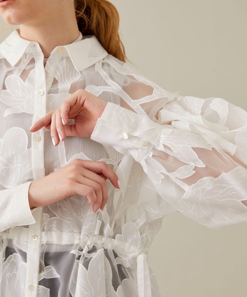 EBONY(エボニー)の「【EBONY/エボニー】Washi Flower Gather Shirt/和紙フラワーギャザーシャツ(シャツ/ブラウス・レディース・ブラック/ホワイト・2)」の18枚目の写真