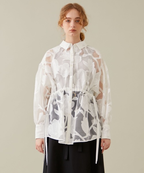 EBONY(エボニー)の「【EBONY/エボニー】Washi Flower Gather Shirt/和紙フラワーギャザーシャツ(シャツ/ブラウス・レディース・ブラック/ホワイト・2)」の9枚目の写真