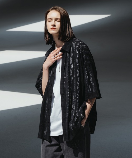 hatra◆Nace_shirt/長袖シャツ/1/--/ブラック/レース hatra(ハトラ) / Nace_shirt/長袖シャツ/1/--/ブラック/レース