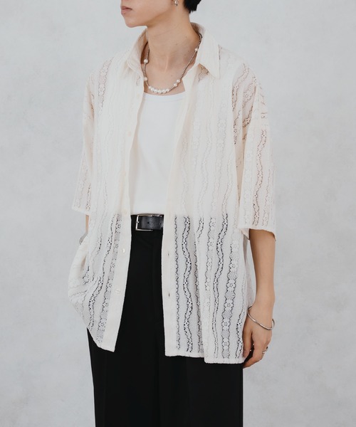 SELLE GLANT(セレグランテ)の「LACE SHEER REGULAR SHIRT/レースシアーレギュラーシャツ(シャツ/ブラウス・メンズ・ブラック/オフホワイト・MEDIUM/LARGE)」の16枚目の写真