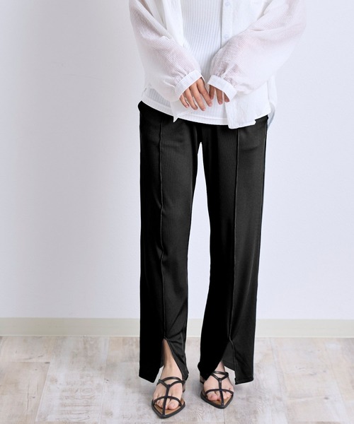 SweetMommy（スウィートマミー）の「さらさら フリーカットリブニットパンツ　選べる2タイプ [マタニティ 産前産後]（マタニティウェア/グッズ・レディース・ライトブルー/ブラック/グリーン系1/チャコールグレー/ベージュ/ライトベージュ/ブルー/モカ/ブラック系・M/L）」の3枚目の写真