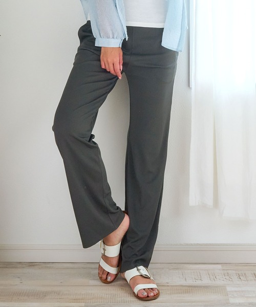 SweetMommy（スウィートマミー）の「さらさら フリーカットリブニットパンツ　選べる2タイプ [マタニティ 産前産後]（マタニティウェア/グッズ・レディース・ライトブルー/ブラック/グリーン系1/チャコールグレー/ベージュ/ライトベージュ/ブルー/モカ/ブラック系・M/L）」の4枚目の写真