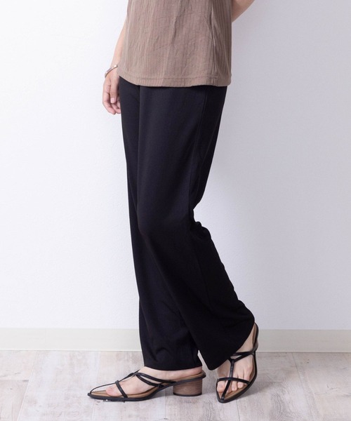 SweetMommy（スウィートマミー）の「さらさら フリーカットリブニットパンツ　選べる2タイプ [マタニティ 産前産後]（マタニティウェア/グッズ・レディース・ライトブルー/ブラック/グリーン系1/チャコールグレー/ベージュ/ライトベージュ/ブルー/モカ/ブラック系・M/L）」の2枚目の写真