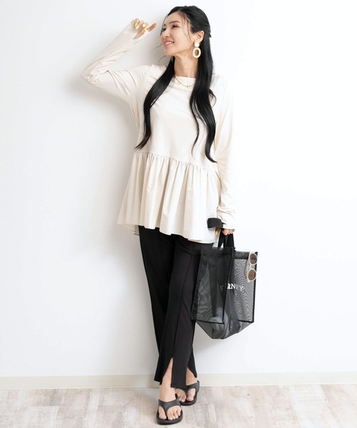 SweetMommy（スウィートマミー）の「さらさら フリーカットリブニットパンツ　選べる2タイプ [マタニティ 産前産後]（マタニティウェア/グッズ・レディース・ライトブルー/ブラック/グリーン系1/チャコールグレー/ベージュ/ライトベージュ/ブルー/モカ/ブラック系・M/L）」の20枚目の写真