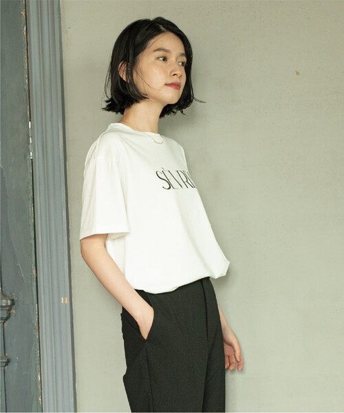 OPAQUE.CLIP（オペークドットクリップ）の「◆ドロップショルダーロゴプリントTシャツ/コットン100％【洗濯機洗い可】（Tシャツ/カットソー・レディース・ブラック/オフホワイト/レンガ・00）」の12枚目の写真