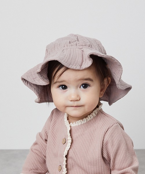 riziere（リジェール）の「ダブルガーゼフリルハット（ハット・キッズ・グレイッシュベージュ/ブラウン系1/ピンク・FREE）」の3枚目の写真