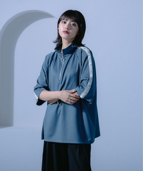 Ellno Loset（エルノロゼット）の「ジャガードラインハーフジッププルオーバー/セットアップ対応（Tシャツ/カットソー・メンズ・ブラック/ブルーグリーン・LARGE/MEDIUM/SMALL）」の2枚目の写真