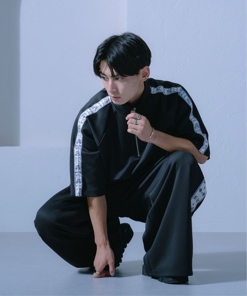 Ellno Loset（エルノロゼット）の「ジャガードラインハーフジッププルオーバー/セットアップ対応（Tシャツ/カットソー・メンズ・ブラック/ブルーグリーン・LARGE/MEDIUM/SMALL）」の8枚目の写真