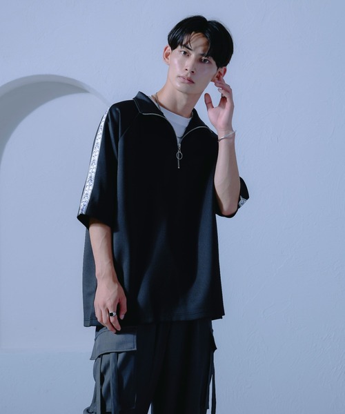 Ellno Loset（エルノロゼット）の「ジャガードラインハーフジッププルオーバー/セットアップ対応（Tシャツ/カットソー・メンズ・ブラック/ブルーグリーン・LARGE/MEDIUM/SMALL）」の4枚目の写真