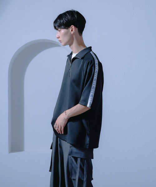 Ellno Loset（エルノロゼット）の「ジャガードラインハーフジッププルオーバー/セットアップ対応（Tシャツ/カットソー・メンズ・ブラック/ブルーグリーン・LARGE/MEDIUM/SMALL）」の5枚目の写真