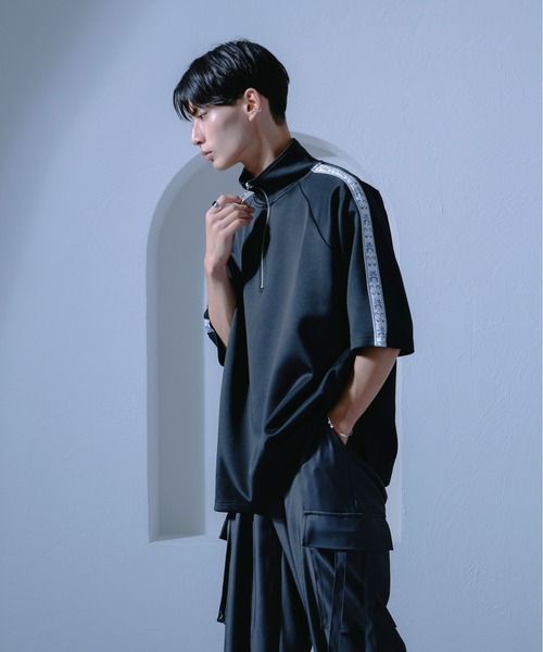 Ellno Loset（エルノロゼット）の「ジャガードラインハーフジッププルオーバー/セットアップ対応（Tシャツ/カットソー・メンズ・ブラック/ブルーグリーン・LARGE/MEDIUM/SMALL）」の6枚目の写真