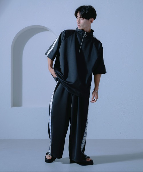 Ellno Loset（エルノロゼット）の「ジャガードラインハーフジッププルオーバー/セットアップ対応（Tシャツ/カットソー・メンズ・ブラック/ブルーグリーン・LARGE/MEDIUM/SMALL）」の9枚目の写真