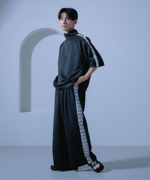 Ellno Loset（エルノロゼット）の「ジャガードラインハーフジッププルオーバー/セットアップ対応（Tシャツ/カットソー・メンズ・ブラック/ブルーグリーン・LARGE/MEDIUM/SMALL）」の10枚目の写真