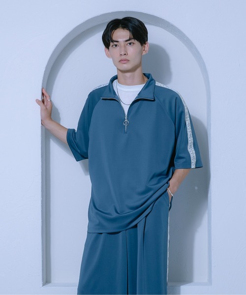 Ellno Loset（エルノロゼット）の「ジャガードラインハーフジッププルオーバー/セットアップ対応（Tシャツ/カットソー・メンズ・ブラック/ブルーグリーン・LARGE/MEDIUM/SMALL）」の20枚目の写真