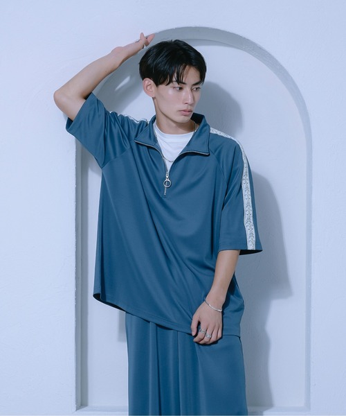 Ellno Loset（エルノロゼット）の「ジャガードラインハーフジッププルオーバー/セットアップ対応（Tシャツ/カットソー・メンズ・ブラック/ブルーグリーン・LARGE/MEDIUM/SMALL）」の21枚目の写真