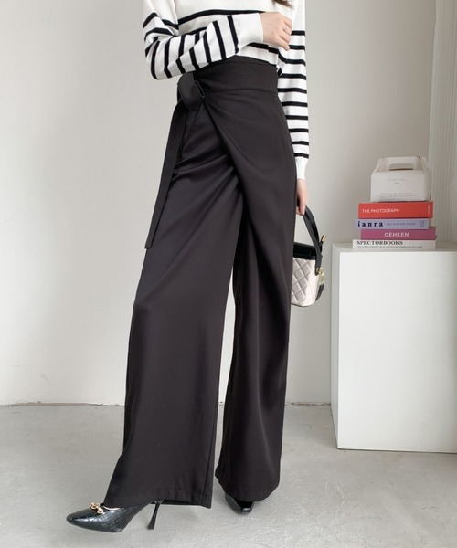 ABITOKYO（アビトーキョー）の「サイドリボンラップ風ワイドパンツ（その他パンツ・レディース・モカ/ベージュ/ブラック・M/L）」の2枚目の写真