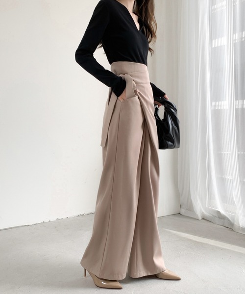 ABITOKYO（アビトーキョー）の「サイドリボンラップ風ワイドパンツ（その他パンツ・レディース・モカ/ベージュ/ブラック・M/L）」の8枚目の写真