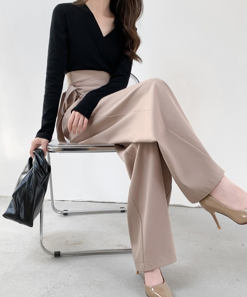 ABITOKYO（アビトーキョー）の「サイドリボンラップ風ワイドパンツ（その他パンツ・レディース・モカ/ベージュ/ブラック・M/L）」の9枚目の写真