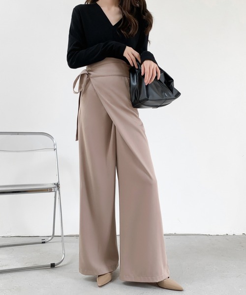 ABITOKYO（アビトーキョー）の「サイドリボンラップ風ワイドパンツ（その他パンツ・レディース・モカ/ベージュ/ブラック・M/L）」の10枚目の写真