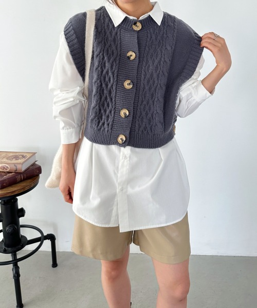 アトリエgg⭐︎ニットジレ⭐︎ベスト⭐︎１ハーフ⭐︎グレー アトリエgg⭐︎ニットジレ⭐︎ベスト⭐︎1ハーフ⭐︎グレー アトリエ