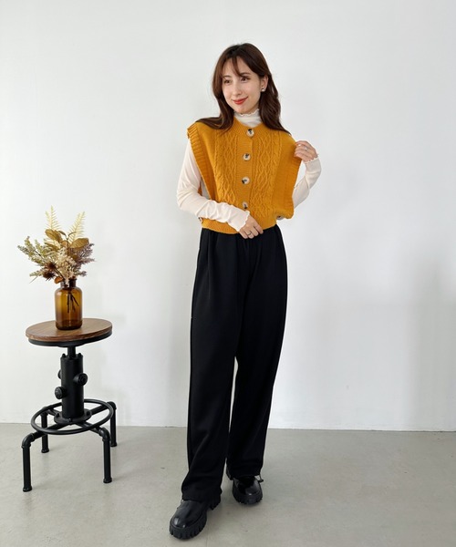 アトリエGG オープンタートルベスト ウール混サイドベルトニットベスト(982-10002)