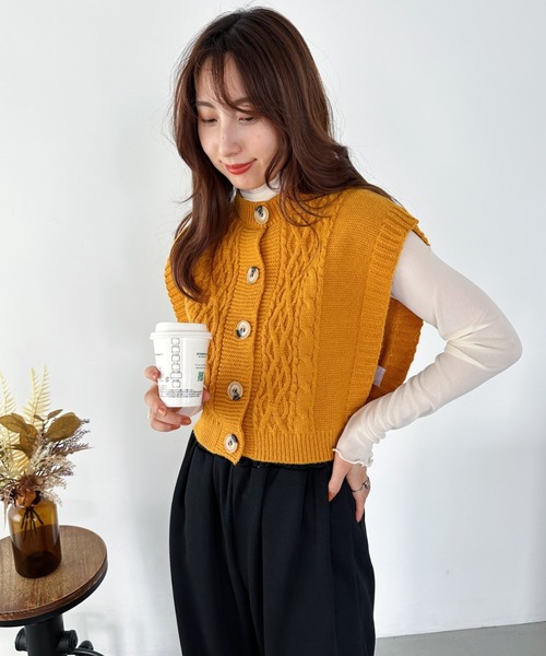 セール】ケーブル編みオーバーサイズニットベスト（ベスト