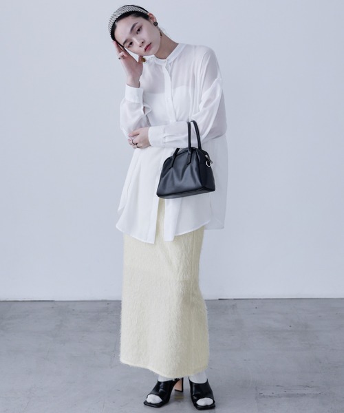 Fashion Letter(ファッションレター)の「シャギーニット タイトロングスカート(スカート・レディース・ブラック/アイボリー・M)」の2枚目の写真