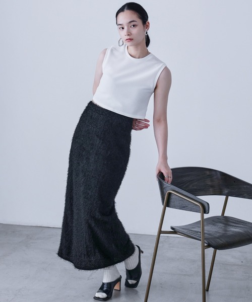Fashion Letter(ファッションレター)の「シャギーニット タイトロングスカート(スカート・レディース・ブラック/アイボリー・M)」の1枚目の写真