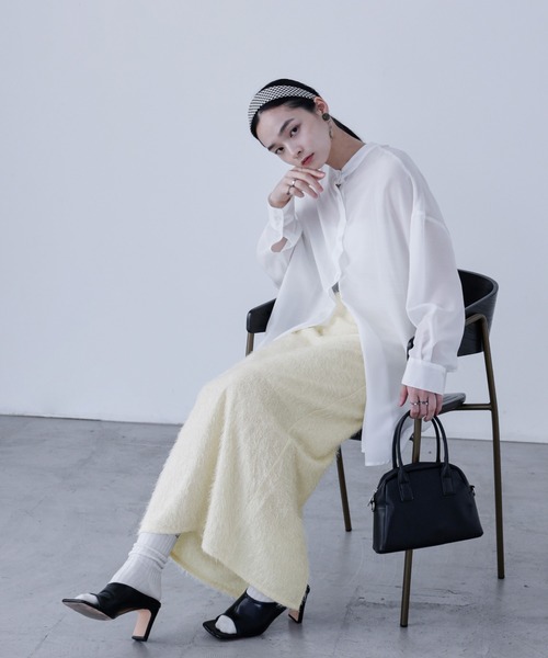 Fashion Letter(ファッションレター)の「シャギーニット タイトロングスカート(スカート・レディース・ブラック/アイボリー・M)」の3枚目の写真