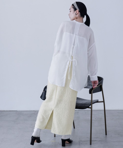 Fashion Letter(ファッションレター)の「シャギーニット タイトロングスカート(スカート・レディース・ブラック/アイボリー・M)」の4枚目の写真