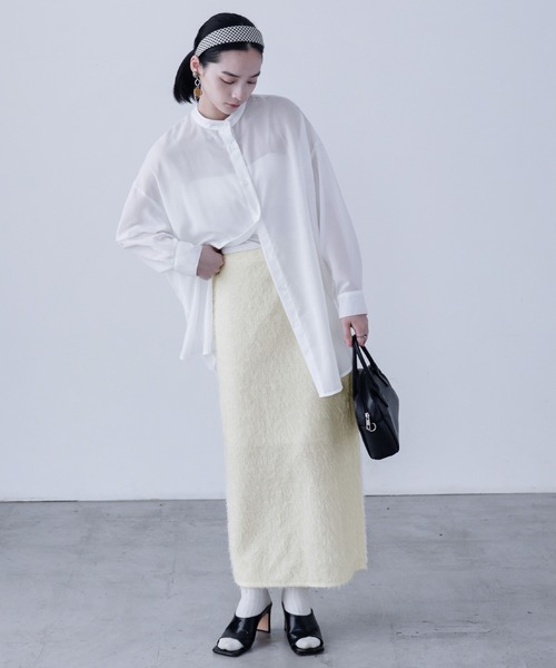 Fashion Letter(ファッションレター)の「シャギーニット タイトロングスカート(スカート・レディース・ブラック/アイボリー・M)」の7枚目の写真