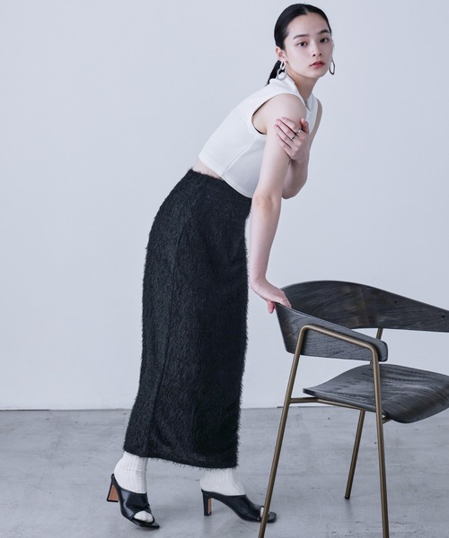 Fashion Letter(ファッションレター)の「シャギーニット タイトロングスカート(スカート・レディース・ブラック/アイボリー・M)」の14枚目の写真