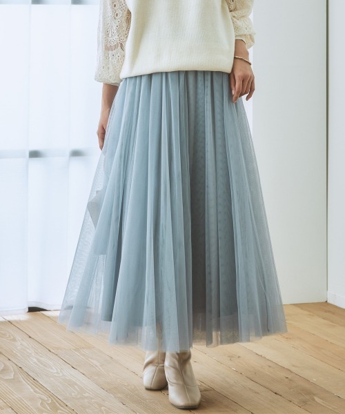 nissen（ニッセン）の「６枚ハギドラマティックチュールマキシ丈スカート（スカート・レディース・ライトベージュ/ライトグレー/ブラック/カーキ/サックスブルー系・L/M/S/LL）」の5枚目の写真