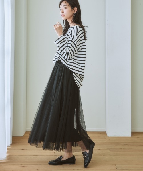 nissen（ニッセン）の「６枚ハギドラマティックチュールマキシ丈スカート（スカート・レディース・ライトベージュ/ライトグレー/ブラック/カーキ/サックスブルー系・L/M/S/LL）」の6枚目の写真