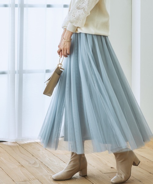 nissen（ニッセン）の「６枚ハギドラマティックチュールマキシ丈スカート（スカート・レディース・ライトベージュ/ライトグレー/ブラック/カーキ/サックスブルー系・L/M/S/LL）」の17枚目の写真