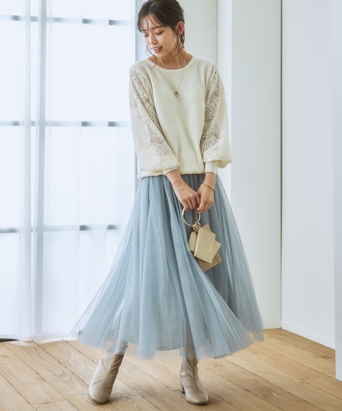 nissen（ニッセン）の「６枚ハギドラマティックチュールマキシ丈スカート（スカート・レディース・ライトベージュ/ライトグレー/ブラック/カーキ/サックスブルー系・L/M/S/LL）」の18枚目の写真