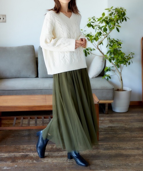 nissen（ニッセン）の「６枚ハギドラマティックチュールマキシ丈スカート（スカート・レディース・ライトベージュ/ライトグレー/ブラック/カーキ/サックスブルー系・L/M/S/LL）」の15枚目の写真