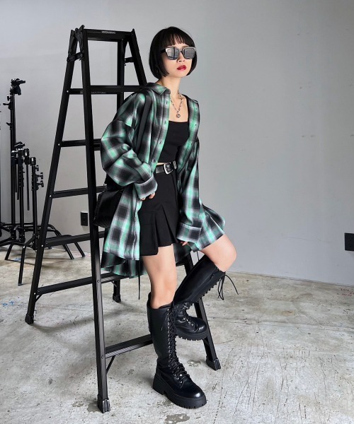 PAGEBOY（ページボーイ）の「オンブレチェックルーズシャツ2（シャツ/ブラウス・レディース・ブラック/グリーン・FREE）」の12枚目の写真