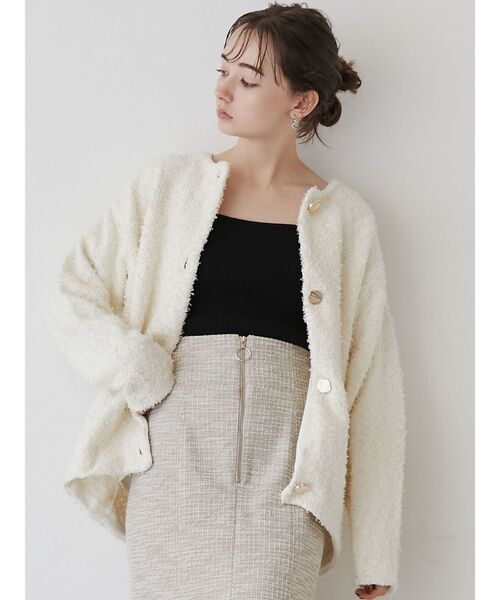 LAGUNAMOON（ラグナムーン）の「スラブツイードカーディガン（カーディガン/ボレロ・レディース・ライトグレー/ブラック/アイボリー・FREE）」の2枚目の写真