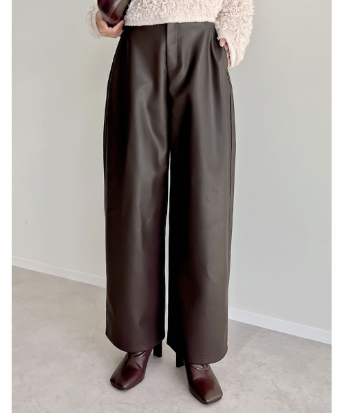 セール】[低身長/高身長サイズ有]フェイクレザーカーブパンツ（その他