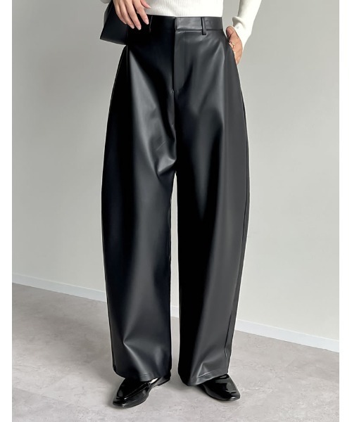 セール】[低身長/高身長サイズ有]フェイクレザーカーブパンツ（その他