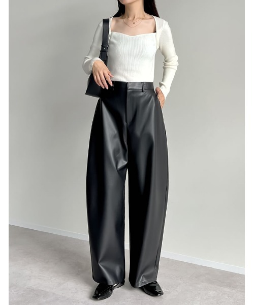 DRIES VAN NOTEN カーフレザーパンツ　IO着用レザーパンツ　激似 セール】[低身長/高身長サイズ有]フェイクレザーカーブパンツ（その他