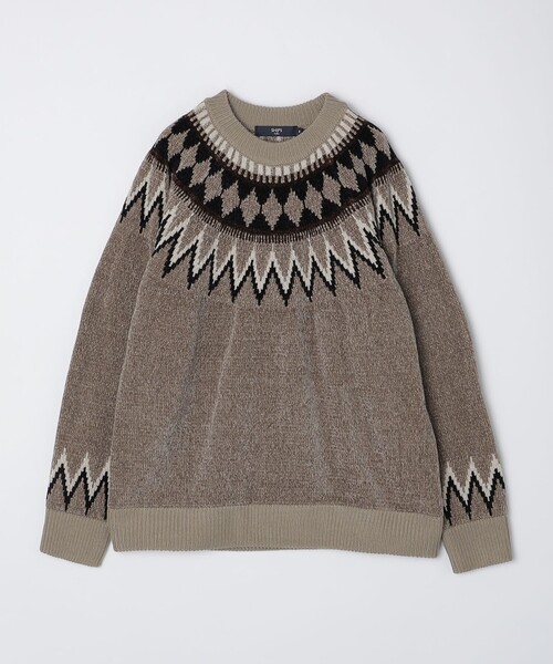 SHIPS Colors（シップス カラーズ）の「SHIPS Colors:〈洗濯機可能〉ジャカード モール ニット（ニット/セーター・メンズ・オフホワイト/ネイビー/ベージュ/グレー/グレー系その他・MEDIUM/LARGE）」の4枚目の写真