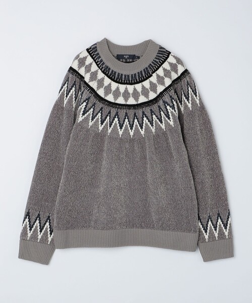 SHIPS Colors（シップス カラーズ）の「SHIPS Colors:〈洗濯機可能〉ジャカード モール ニット（ニット/セーター・メンズ・オフホワイト/ネイビー/ベージュ/グレー/グレー系その他・MEDIUM/LARGE）」の3枚目の写真