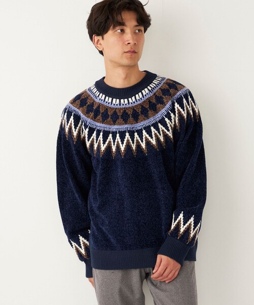 SHIPS Colors（シップス カラーズ）の「SHIPS Colors:〈洗濯機可能〉ジャカード モール ニット（ニット/セーター・メンズ・オフホワイト/ネイビー/ベージュ/グレー/グレー系その他・MEDIUM/LARGE）」の5枚目の写真