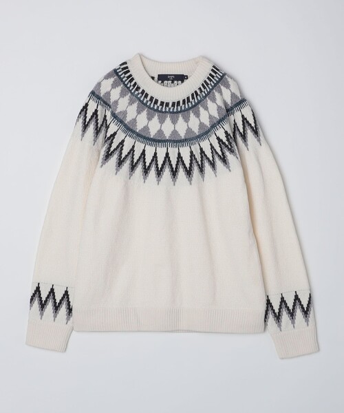 SHIPS Colors（シップス カラーズ）の「SHIPS Colors:〈洗濯機可能〉ジャカード モール ニット（ニット/セーター・メンズ・オフホワイト/ネイビー/ベージュ/グレー/グレー系その他・MEDIUM/LARGE）」の6枚目の写真