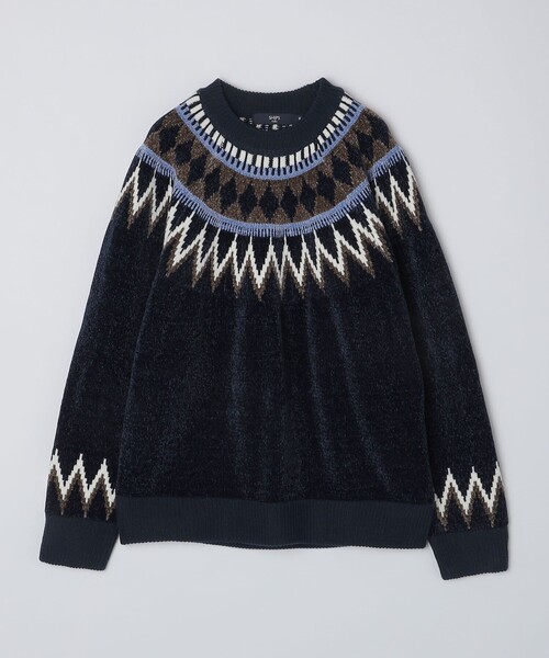 SHIPS Colors（シップス カラーズ）の「SHIPS Colors:〈洗濯機可能〉ジャカード モール ニット（ニット/セーター・メンズ・オフホワイト/ネイビー/ベージュ/グレー/グレー系その他・MEDIUM/LARGE）」の7枚目の写真