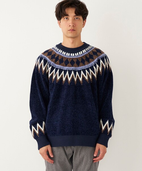 SHIPS Colors（シップス カラーズ）の「SHIPS Colors:〈洗濯機可能〉ジャカード モール ニット（ニット/セーター・メンズ・オフホワイト/ネイビー/ベージュ/グレー/グレー系その他・MEDIUM/LARGE）」の18枚目の写真